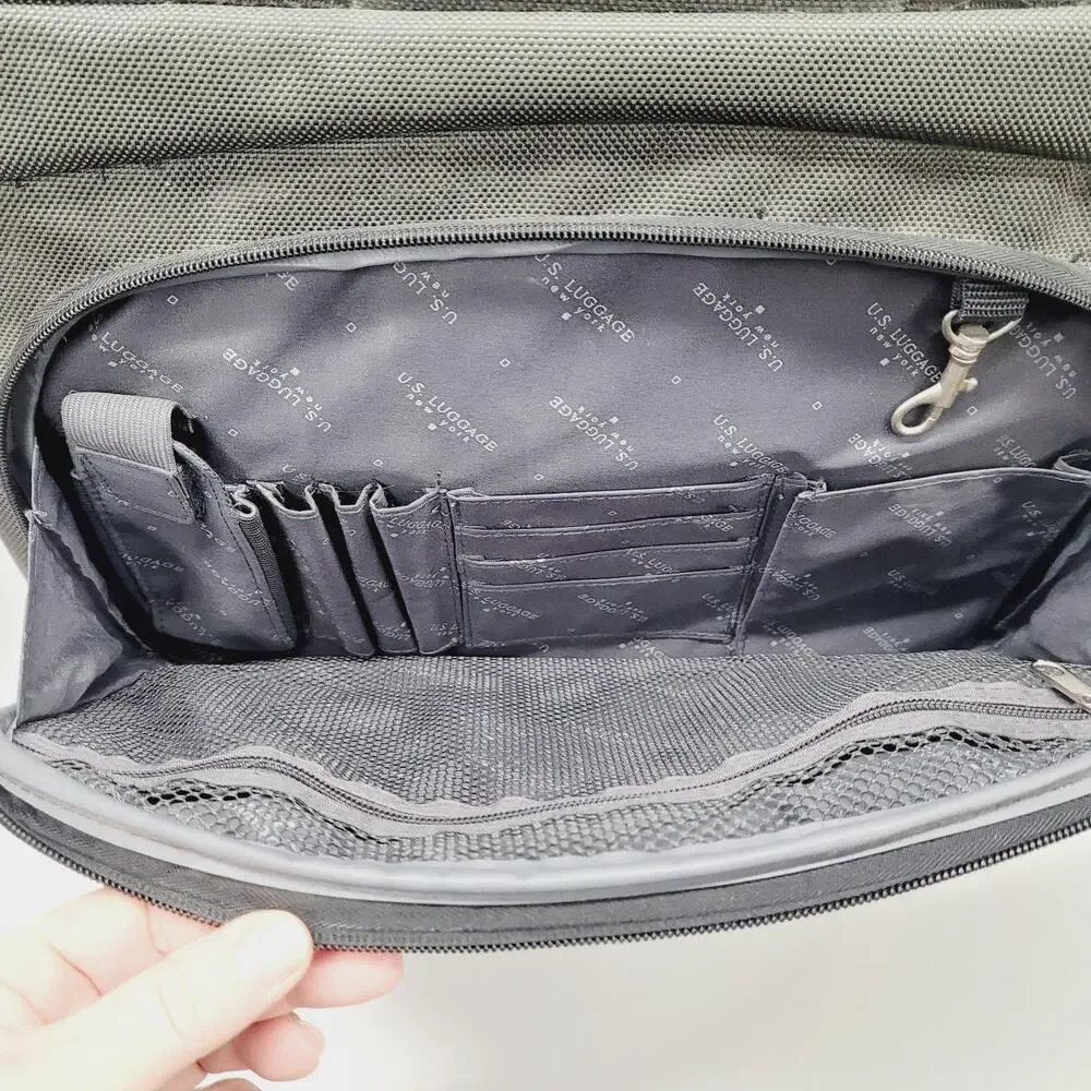 US LUGGAGE NEW YORK Roller Carry On Briefcase 18x12x8 Laptop Gray Outside Zip